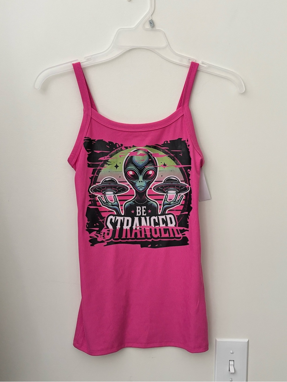 Hot Pink Alien Graphic Spaghetti-Strap Tank